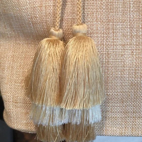 NEW DAVID JEFFREY Neutral Tote Handbag Double Handles Tassel Exterior Zip Pocket